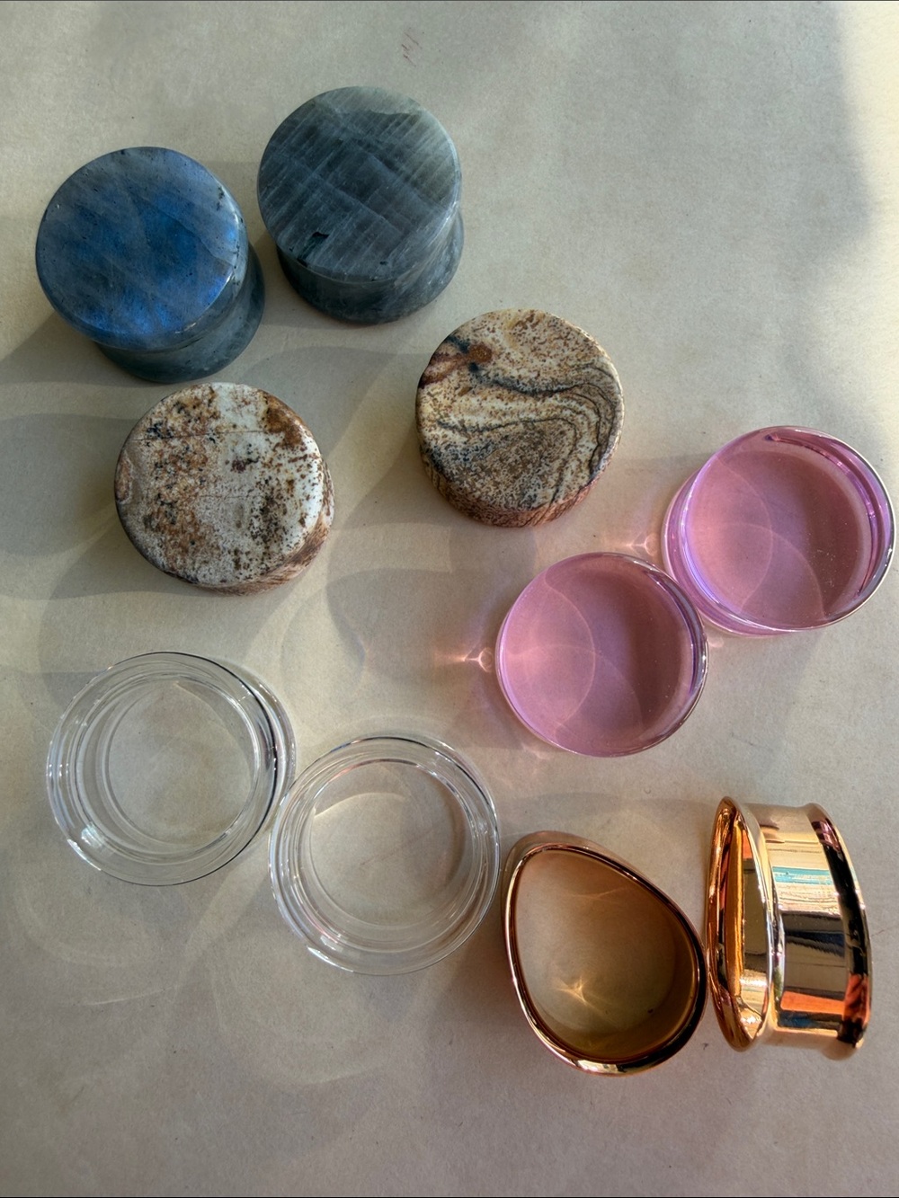 Assorted Iridescent Stone and Stainless Steel Ear Gauge Plugs - 7/8” 22mm